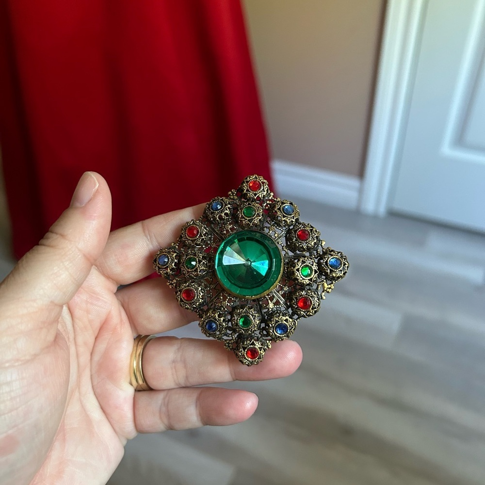 Vintage ART DECO 1940 Multicolor rhinestone brooch 🎁
